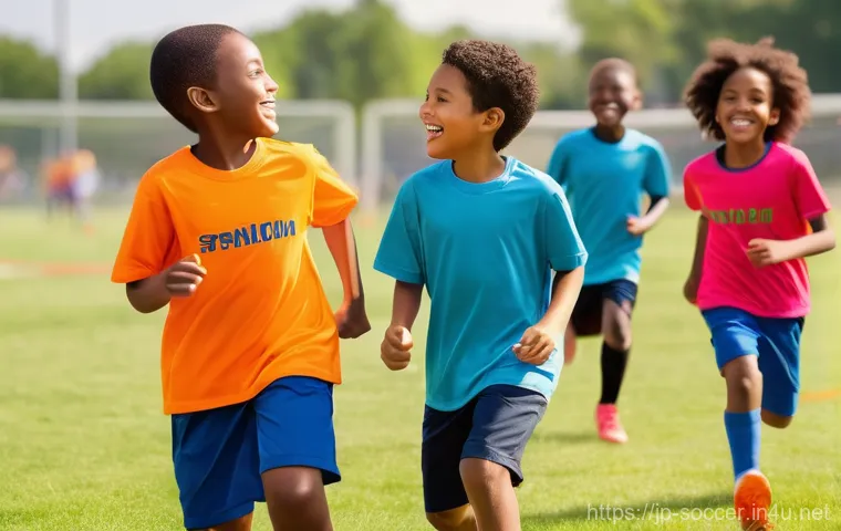 축구 관련 봉사활동 아이디어 - Image Prompt 1: Joyful Community Soccer School**
