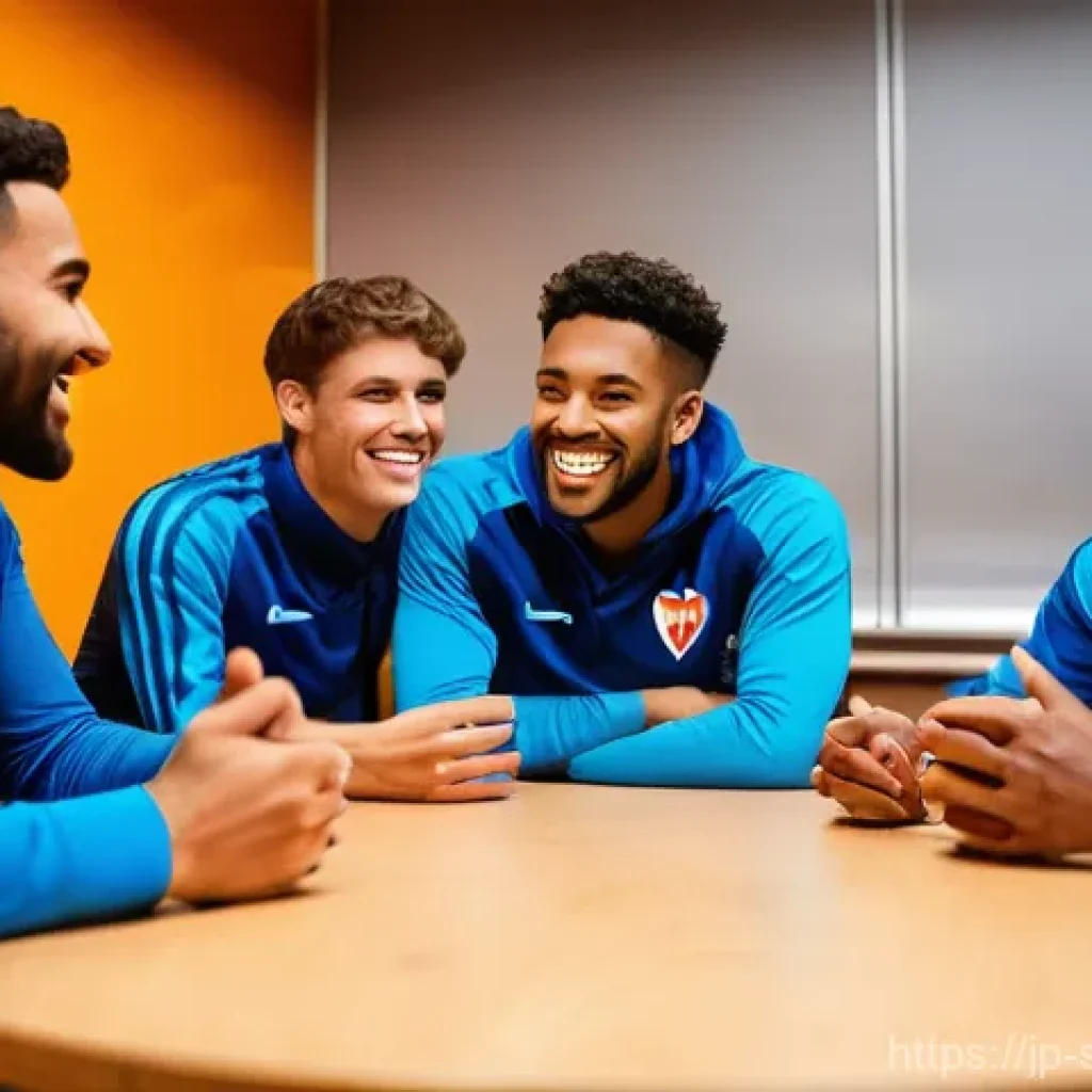 축구 팀워크 훈련법 - **"Heart of the Team" - Informal Connection and Psychological Safety:**
A diverse group of male ...