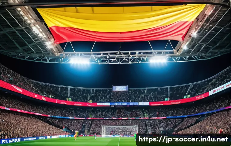 축구 스폰서십 사례 연구 - A dynamic scene of a modern soccer stadium filled with enthusiastic fans waving colorful banners and...