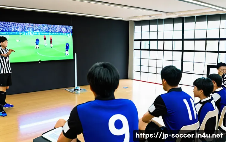 축구 심판 자격증 취득법 - A group of diverse Japanese soccer referees attending a training workshop in a modern sports hall, w...