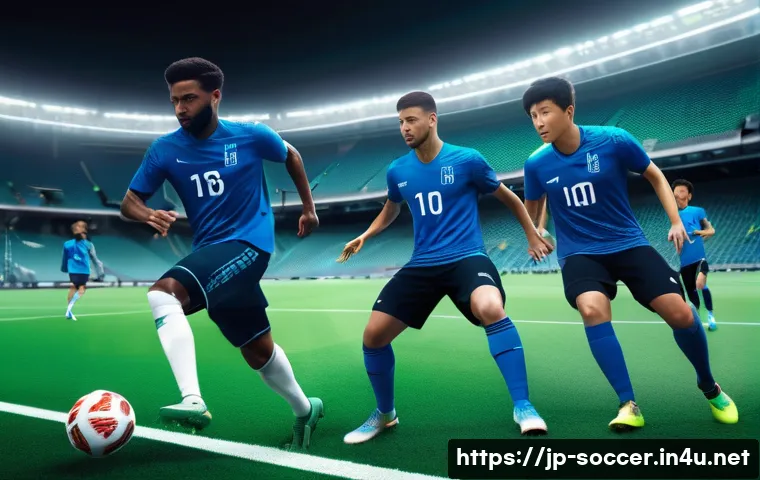 축구 관련 앱 개발 아이디어 - A dynamic soccer coaching scene featuring a diverse group of players wearing modern sportswear and l...
