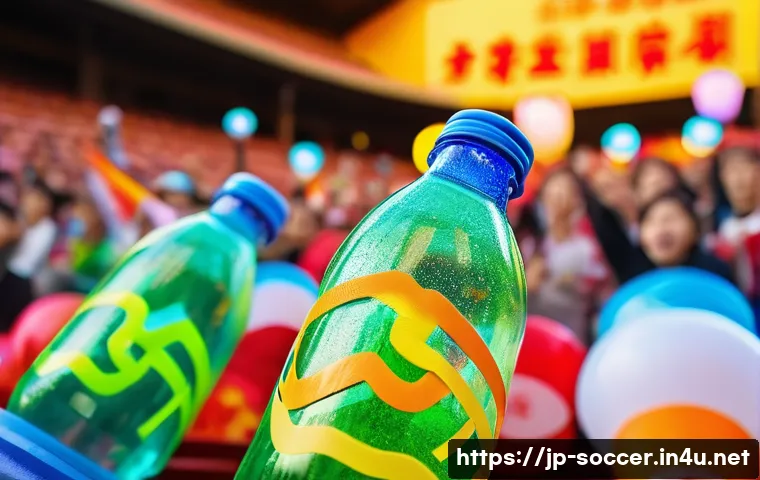 축구 응원 소품 만들기 - A vibrant, homemade cheering light made from a clear plastic PET bottle decorated inside with colorf...