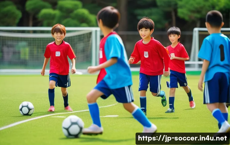 축구 아카데미 등록 후기 - A vibrant outdoor soccer academy training scene in Japan during a sunny day, featuring a group of el...